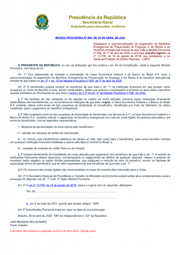 Medida Provisória N959
